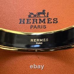 Vintage Hermes Enamel Bangle Bracelet Email PM Logo Motif Blue × Gold with Box