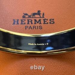 Vintage Hermes Enamel Bangle Bracelet Email PM Logo Motif Blue × Gold with Box