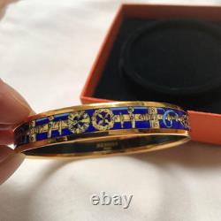 Vintage Hermes Enamel Bangle Bracelet Gold × Blue with Box From Japan Auth