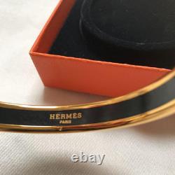 Vintage Hermes Enamel Bangle Bracelet Gold × Blue with Box From Japan Auth