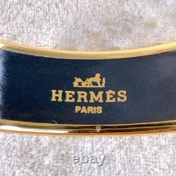 Vintage Hermes Enamel Bangle Bracelet Light Blue Enamel Tassel Gold Rim Size 65