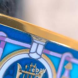 Vintage Hermes Enamel Bangle Bracelet Light Blue Enamel Tassel Gold Rim Size 65