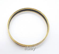 Vintage Hermes Enamel Bangle Bracelet Navy Blue Cloisonné gold floral Gold Rim