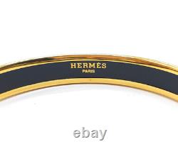 Vintage Hermes Enamel Bangle Bracelet Navy Blue Cloisonné gold floral Gold Rim