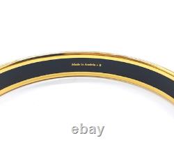 Vintage Hermes Enamel Bangle Bracelet Navy Blue Cloisonné gold floral Gold Rim