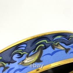 Vintage Hermes Enamel Bangle Bracelet Rare Blue Enamel Dolphins Gold