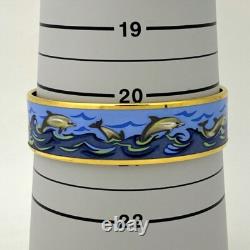 Vintage Hermes Enamel Bangle Bracelet Rare Blue Enamel Dolphins Gold