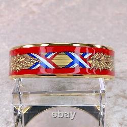 Vintage Hermes Enamel Bangle Bracelet Red Enamel Gold Finish Size 65 withBox