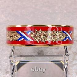 Vintage Hermes Enamel Bangle Bracelet Red Enamel Gold Finish Size 65 withBox