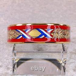 Vintage Hermes Enamel Bangle Bracelet Red Enamel Gold Finish Size 65 withBox