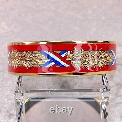 Vintage Hermes Enamel Bangle Bracelet Red Enamel Gold Finish Size 65 withBox