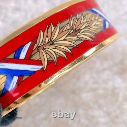 Vintage Hermes Enamel Bangle Bracelet Red Enamel Gold Finish Size 65 withBox