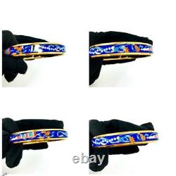 Vintage Hermes Enamel Bangle Bracelet Ribbon Pattern Blue Gold From Japan Auth