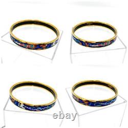 Vintage Hermes Enamel Bangle Bracelet Ribbon Pattern Blue Gold From Japan Auth