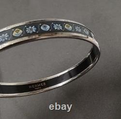 Vintage Hermes Large 65mm Blue Flower Thin Silver Band Bangle/Bracelet