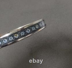 Vintage Hermes Large 65mm Blue Flower Thin Silver Band Bangle/Bracelet