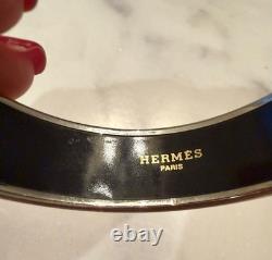 Vintage Hermes Palladium Plated Blue Enamel Chaine d'Ancre Bangle Bracelet