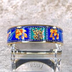 Vintage Hermes Paris Bangle Bracelet Blue Enamel Brazil Feathers Gold Rim 65