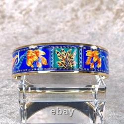 Vintage Hermes Paris Bangle Bracelet Blue Enamel Brazil Feathers Gold Rim 65