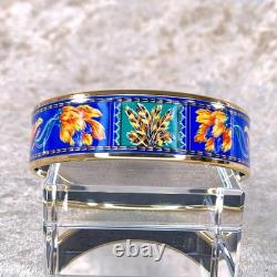 Vintage Hermes Paris Bangle Bracelet Blue Enamel Brazil Feathers Gold Rim 65