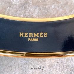 Vintage Hermes Paris Bangle Bracelet Blue Enamel Brazil Feathers Gold Rim 65