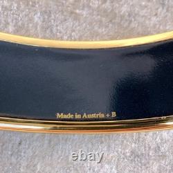Vintage Hermes Paris Bangle Bracelet Blue Enamel Brazil Feathers Gold Rim 65