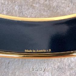 Vintage Hermes Paris Bangle Bracelet Blue Enamel Brazil Feathers Gold Rim 65