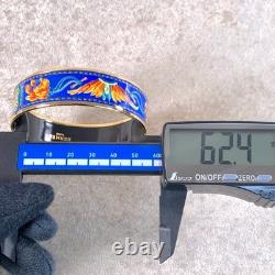 Vintage Hermes Paris Bangle Bracelet Blue Enamel Brazil Feathers Gold Rim 65