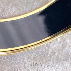 Vintage Hermes Paris Bangle Bracelet Blue Enamel Brazil Feathers Gold Rim 65