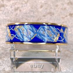 Vintage Hermes Paris Bangle Bracelet Blue Enamel Drums Gold Rim 70 with Box