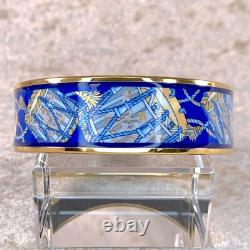 Vintage Hermes Paris Bangle Bracelet Blue Enamel Drums Gold Rim 70 with Box