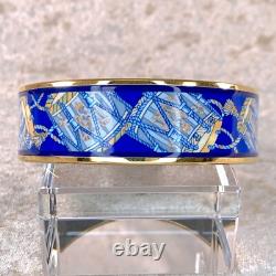 Vintage Hermes Paris Bangle Bracelet Blue Enamel Drums Gold Rim 70 with Box