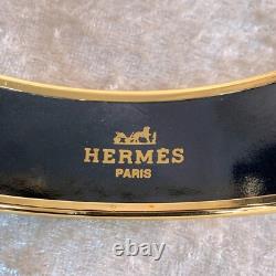 Vintage Hermes Paris Bangle Bracelet Blue Enamel Drums Gold Rim 70 with Box
