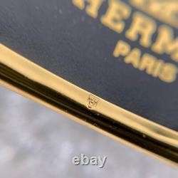 Vintage Hermes Paris Bangle Bracelet Blue Enamel Drums Gold Rim 70 with Box