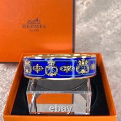 Vintage Hermes Paris Bangle Bracelet Blue Enamel Gold Rim Size 65 with Case