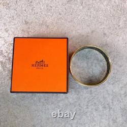 Vintage Hermes Paris Bangle Bracelet Blue Enamel Gold Rim Size 65 with Case