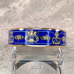 Vintage Hermes Paris Bangle Bracelet Blue Enamel Gold Rim Size 65 with Case