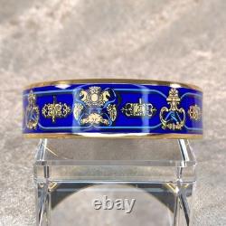 Vintage Hermes Paris Bangle Bracelet Blue Enamel Gold Rim Size 65 with Case