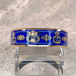Vintage Hermes Paris Bangle Bracelet Blue Enamel Gold Rim Size 65 with Case
