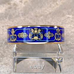 Vintage Hermes Paris Bangle Bracelet Blue Enamel Gold Rim Size 65 with Case