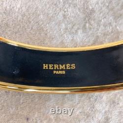 Vintage Hermes Paris Bangle Bracelet Blue Enamel Gold Rim Size 65 with Case