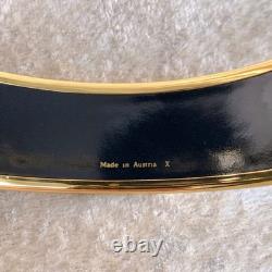 Vintage Hermes Paris Bangle Bracelet Blue Enamel Gold Rim Size 65 with Case