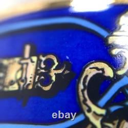Vintage Hermes Paris Bangle Bracelet Blue Enamel Gold Rim Size 65 with Case