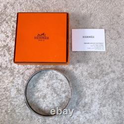 Vintage Hermes Paris Bangle Bracelet Blue Enamel Grey Horse Silver Rim 65 withBox