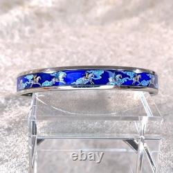 Vintage Hermes Paris Bangle Bracelet Blue Enamel Grey Horse Silver Rim 65 withBox