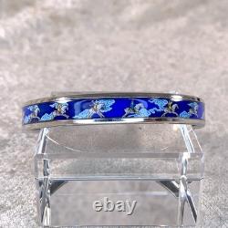 Vintage Hermes Paris Bangle Bracelet Blue Enamel Grey Horse Silver Rim 65 withBox