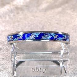 Vintage Hermes Paris Bangle Bracelet Blue Enamel Grey Horse Silver Rim 65 withBox
