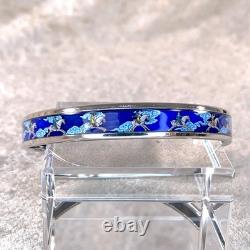 Vintage Hermes Paris Bangle Bracelet Blue Enamel Grey Horse Silver Rim 65 withBox