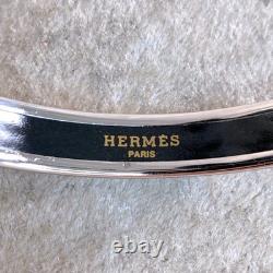 Vintage Hermes Paris Bangle Bracelet Blue Enamel Grey Horse Silver Rim 65 withBox