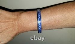 Vintage Hermes Paris Blue Enamel Bangle Bracelet Botanical Design withSilver Rim